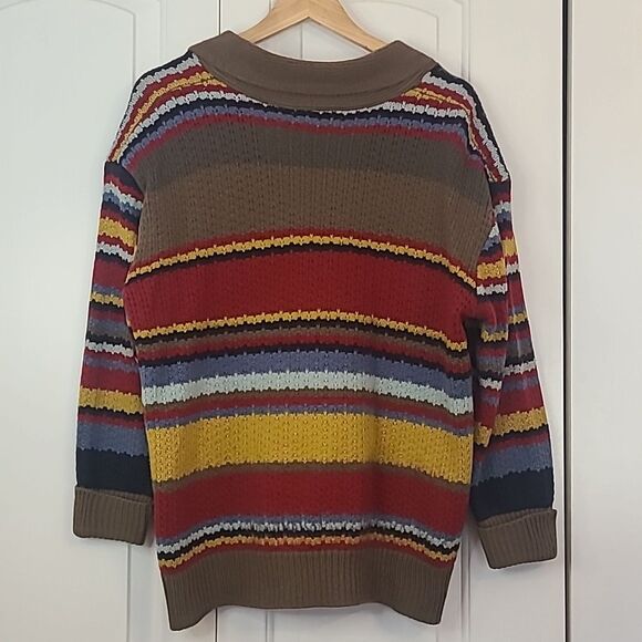 OrderPlus Men’s Striped Multicolor Retro Style Hipster Cardigan Sweater Size L - Picture 6 of 10